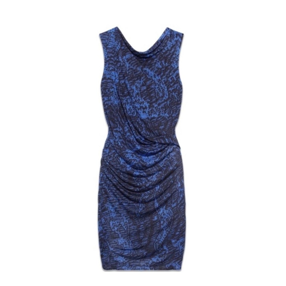 Draped Open Back Ruched Helmut Lang Sheath Dress 4 Blue Black - Picture 2 of 7